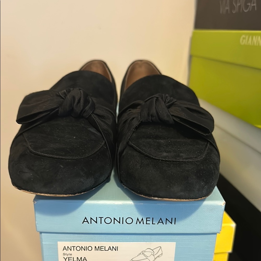 ANTONIO MELANI Black Suede Loafers Slip-On Style